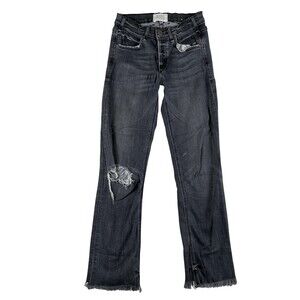 McGuire Jeans Womens 24x26 Charcoal Slim Straight Distressed Button Fly Raw Hem